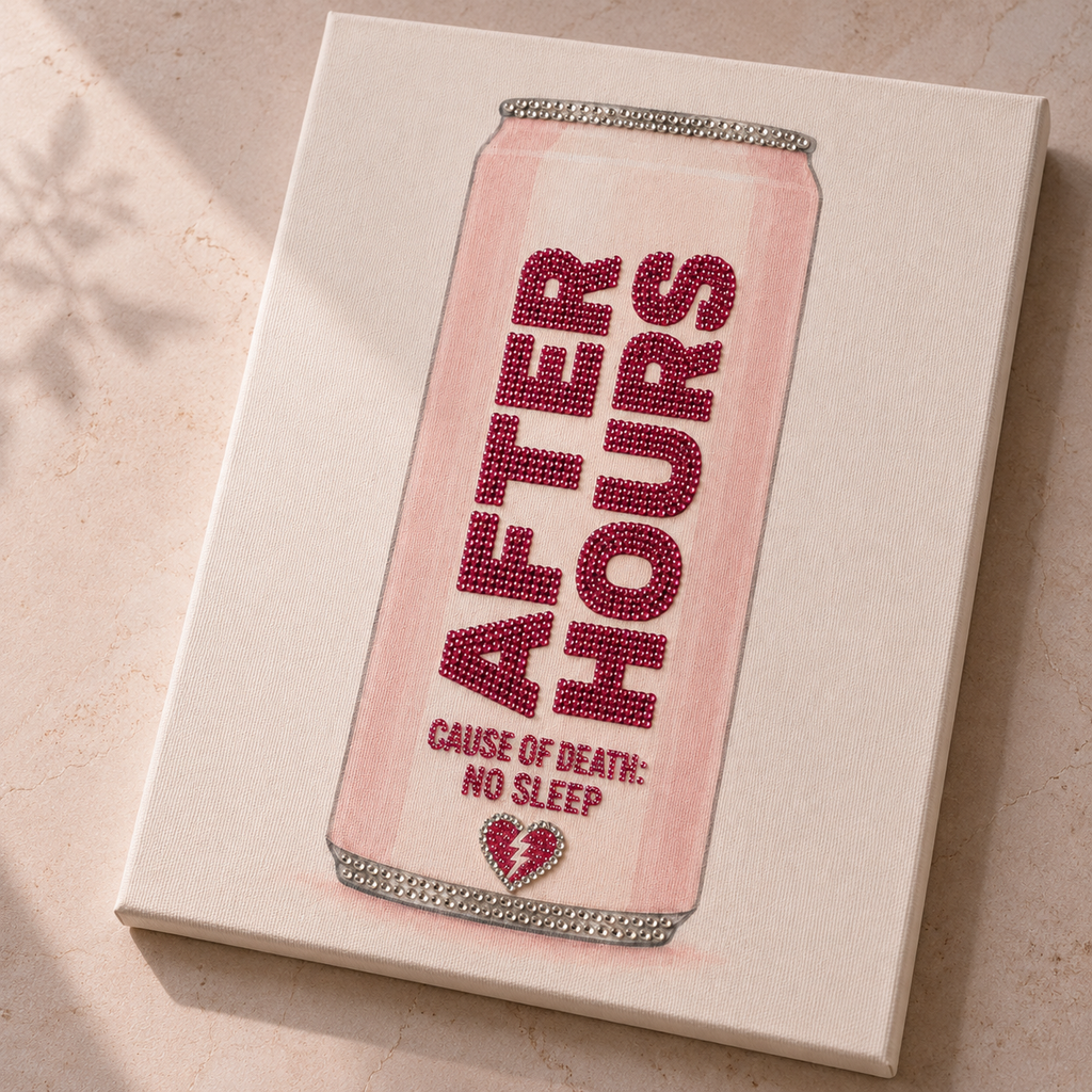 After Hours finished rhinestone lettering and canvas detail