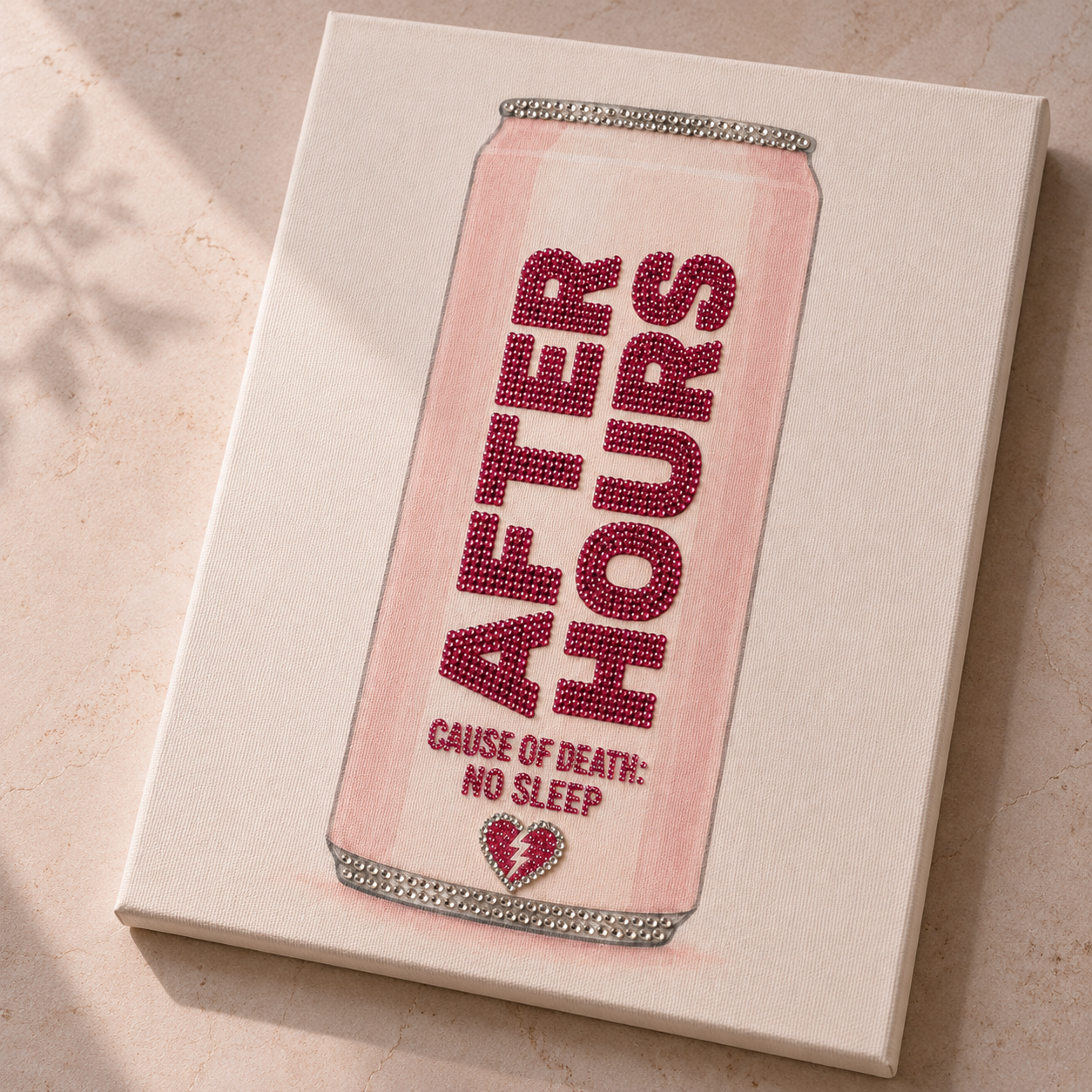 After Hours finished rhinestone lettering and canvas detail