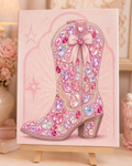 Finished Bling Rodeo pink cowboy boot DIY gem sticker canvas kit