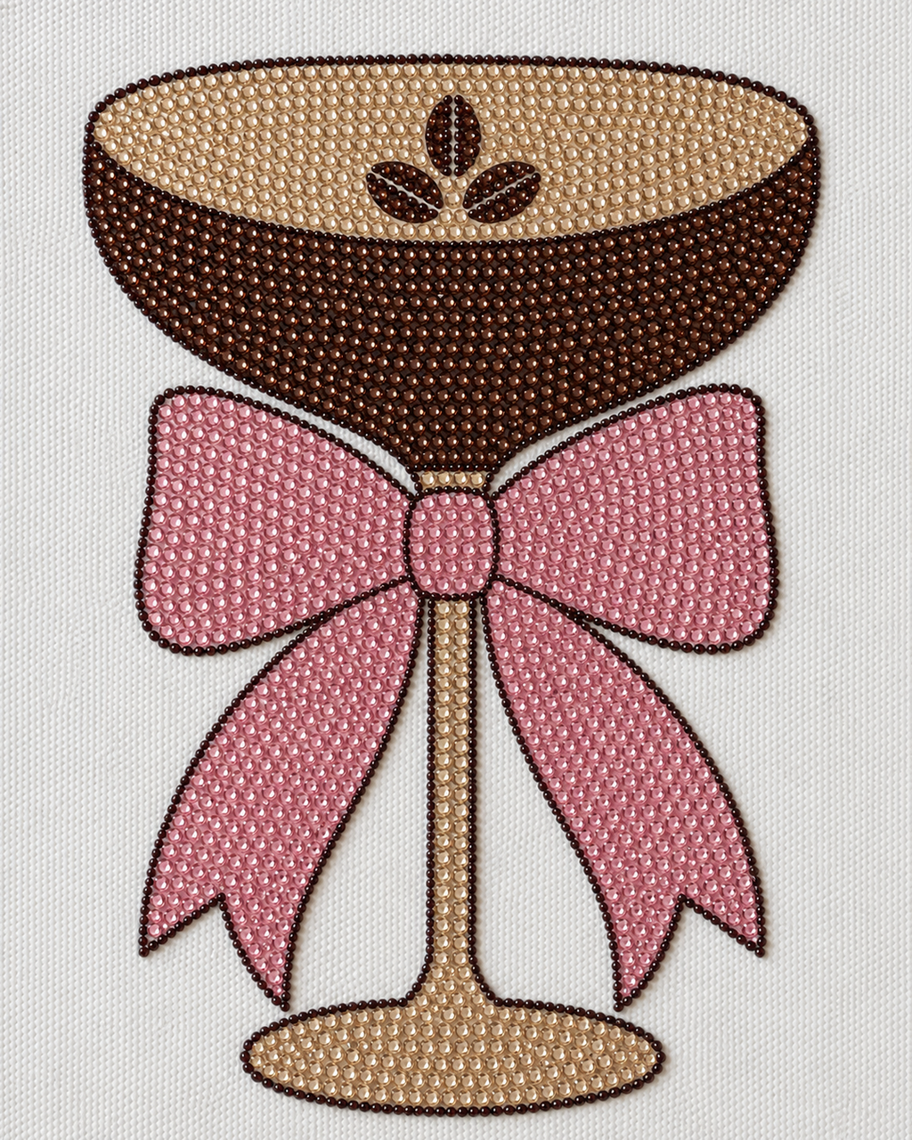 Close-up of brown, blush pink and champagne rhinestones on the Espresso Martini design