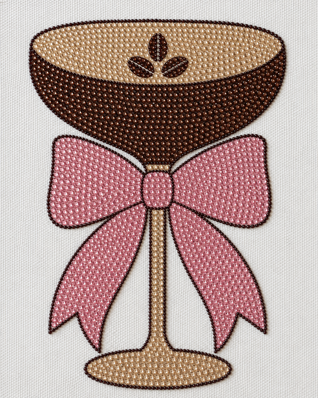 Close-up of brown, blush pink and champagne rhinestones on the Espresso Martini design