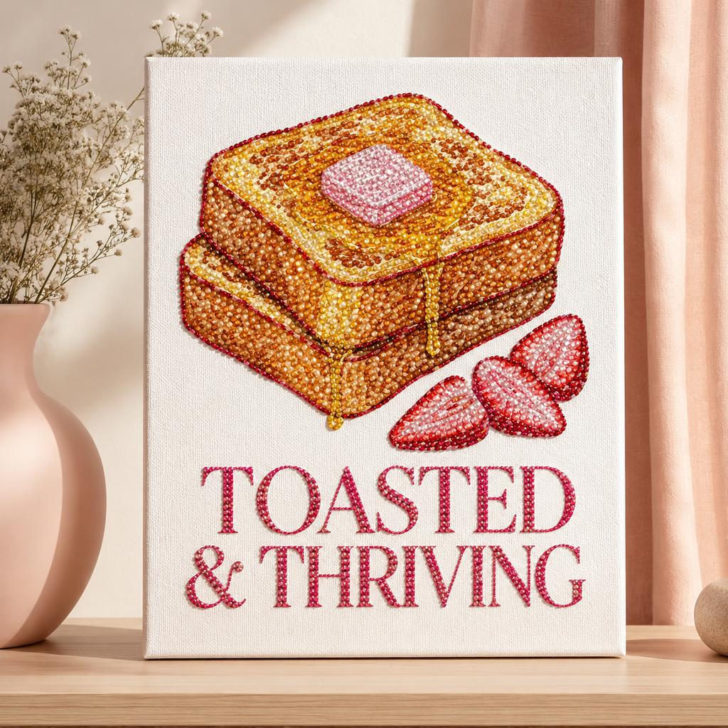 Finished Toasted and Thriving rhinestone canvas