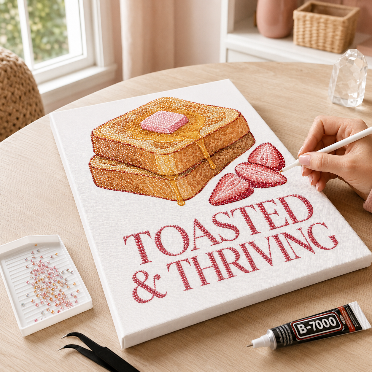 French Toast rhinestone canvas kit work in progress