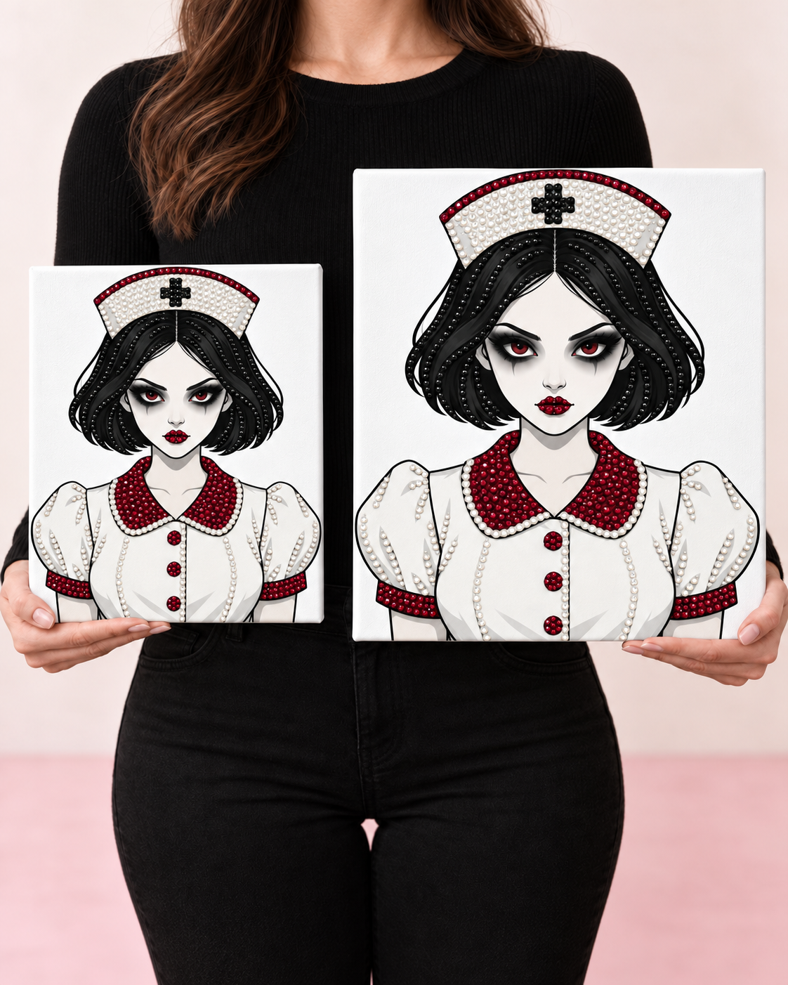 Haunted Night Shift nurse finished canvases in Standard 8 by 10 and Large 11 by 14 inch sizes