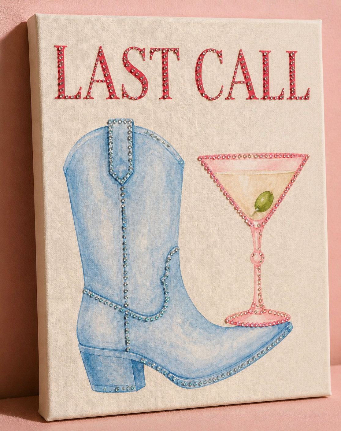 Last Call rhinestone canvas detail