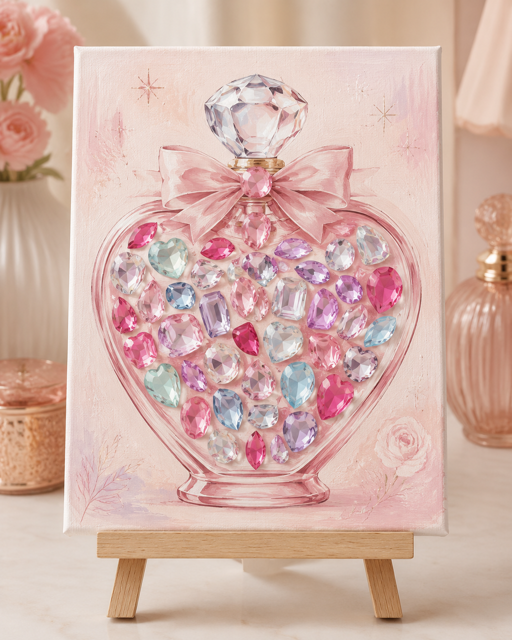 Finished Love Potion heart perfume DIY gem sticker canvas kit