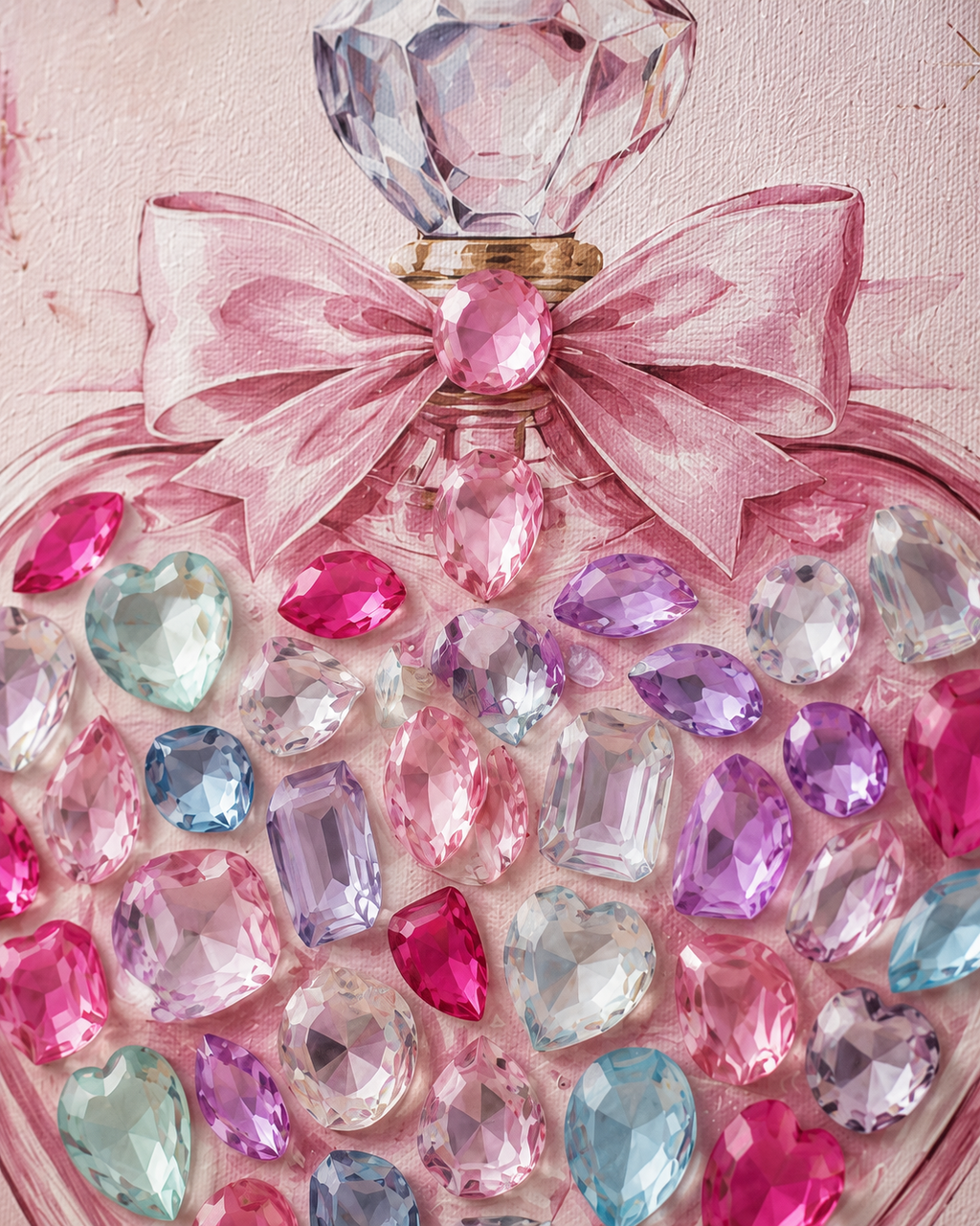 Close-up of jumbo peel-and-stick gems on heart perfume canvas