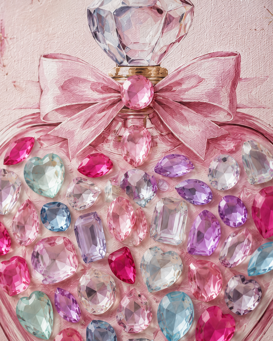 Close-up of jumbo peel-and-stick gems on heart perfume canvas