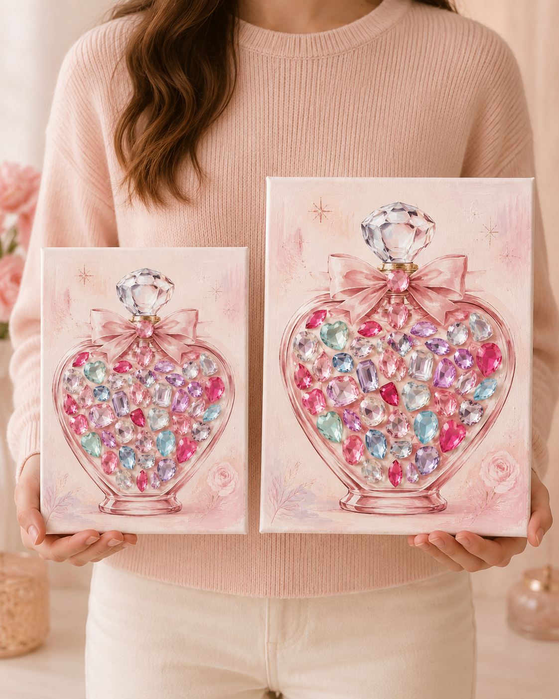 Love Potion heart perfume canvas size comparison 8 by 10 and 11 by 14 inches
