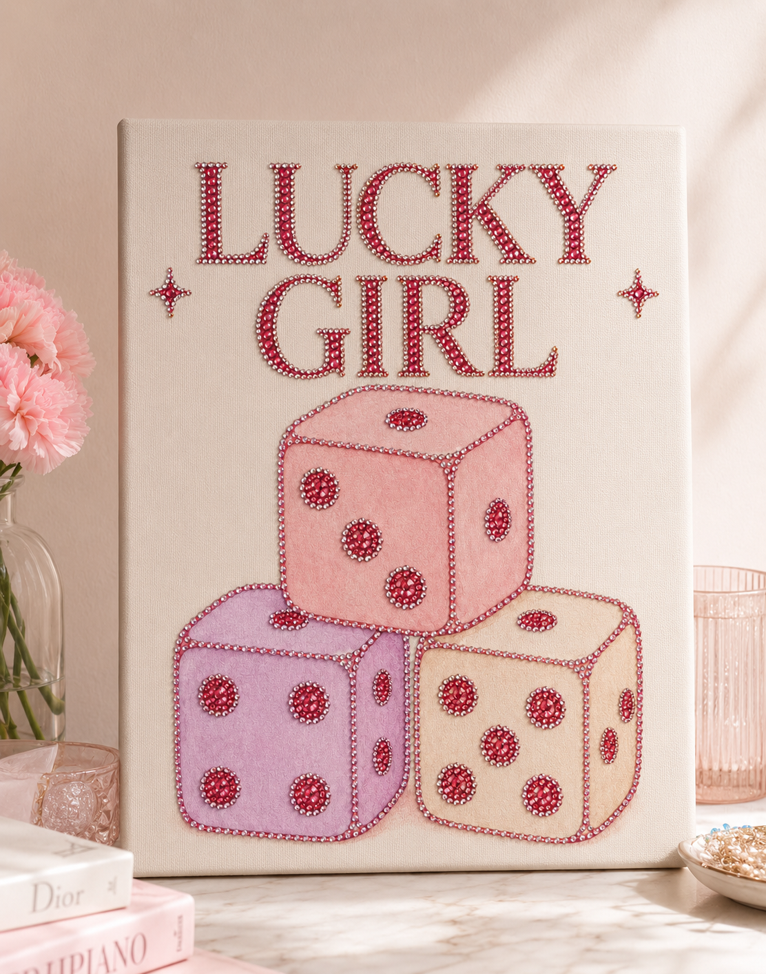 Finished Lucky Girl rhinestone canvas