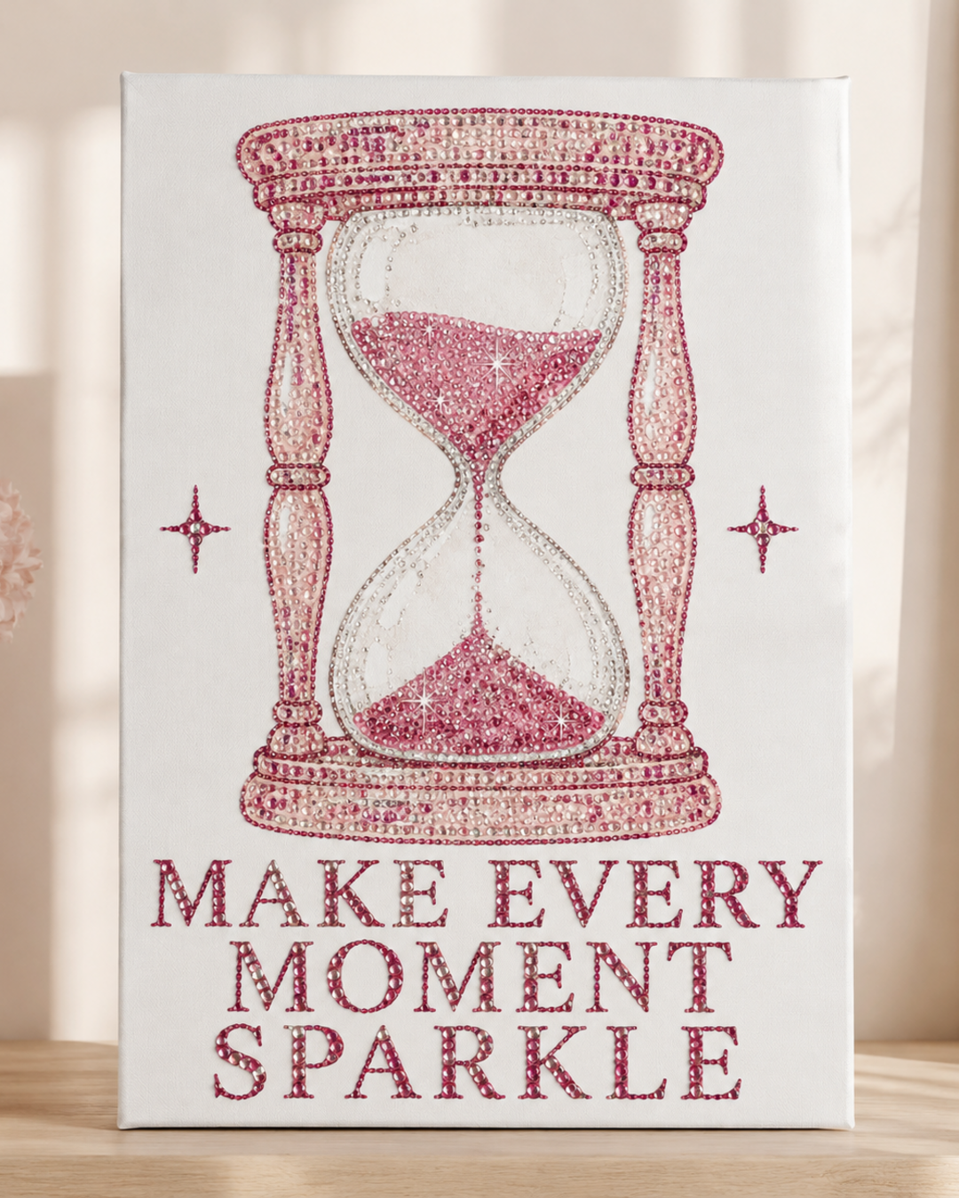 Finished Pink Hourglass rhinestone canvas