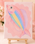 Pastel rainbow fish DIY bedazzle canvas kit finished example
