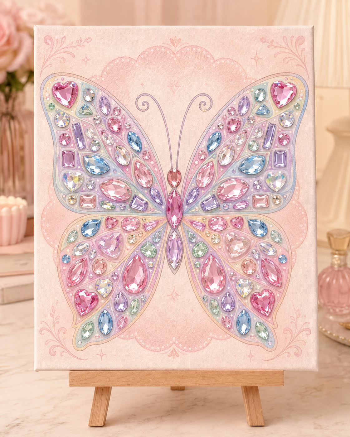 Finished Pastel Wings butterfly DIY gem sticker canvas kit