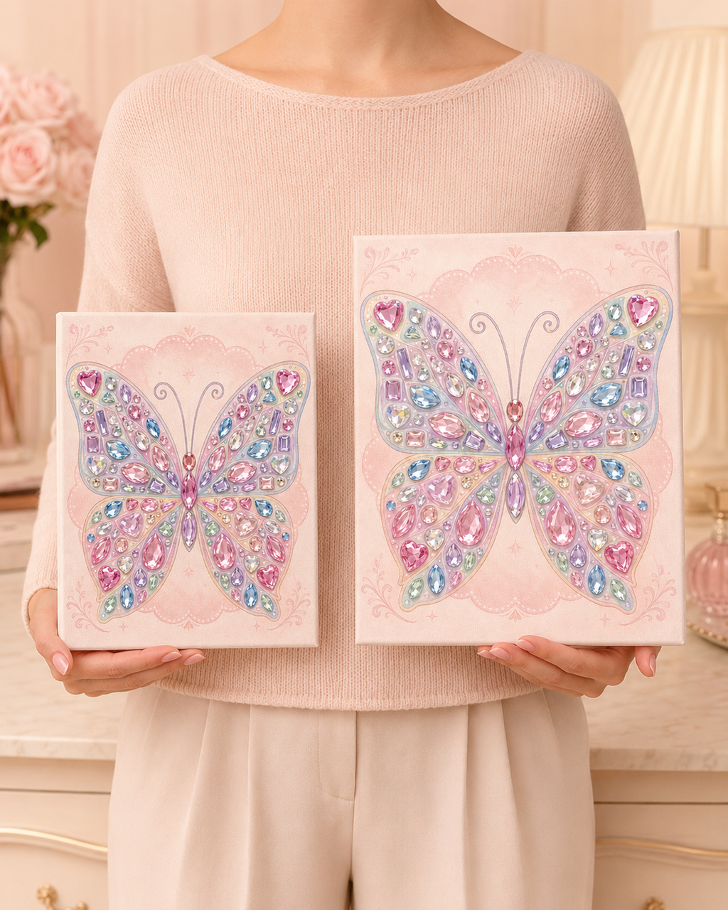 Pastel Wings butterfly canvas size comparison 8 by 10 and 11 by 14 inches