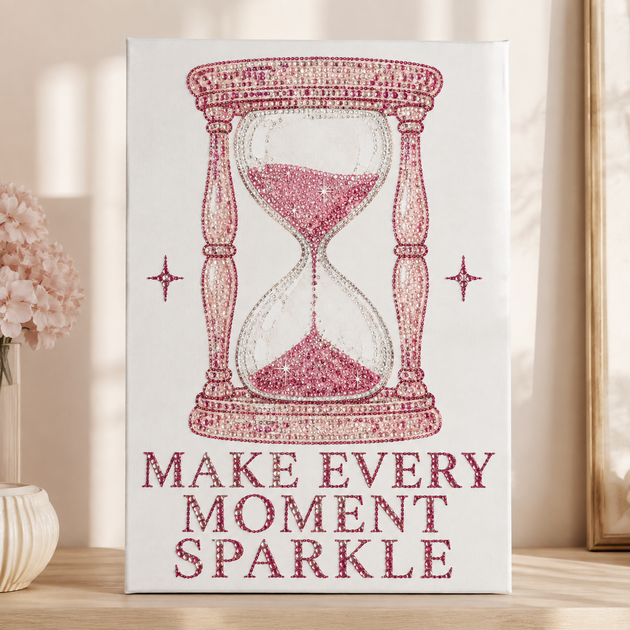 Finished Pink Hourglass rhinestone canvas