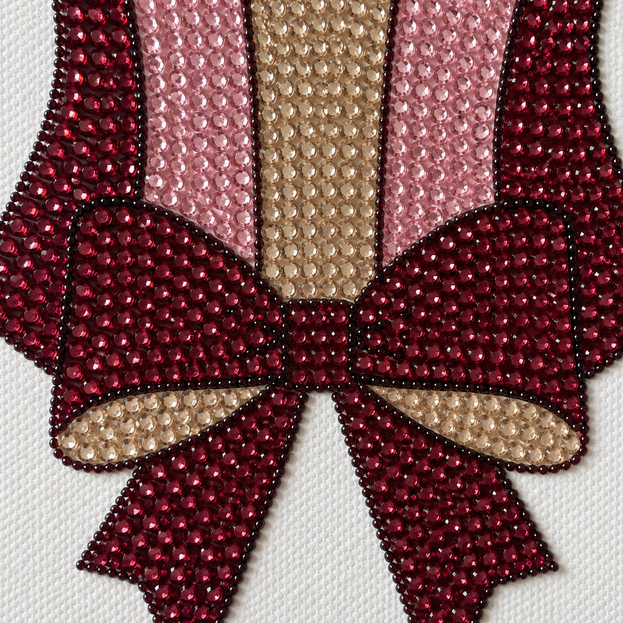 Close-up of burgundy, blush and champagne rhinestones on the Satin Corset bow