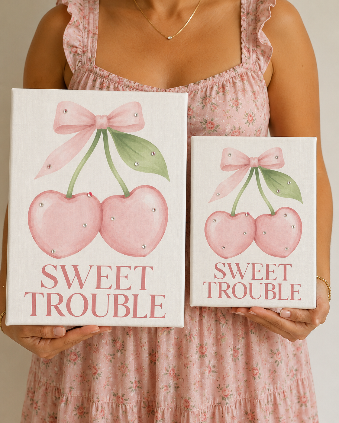 Sweet Trouble canvas size comparison 8 by 10 and 11 by 14 inches