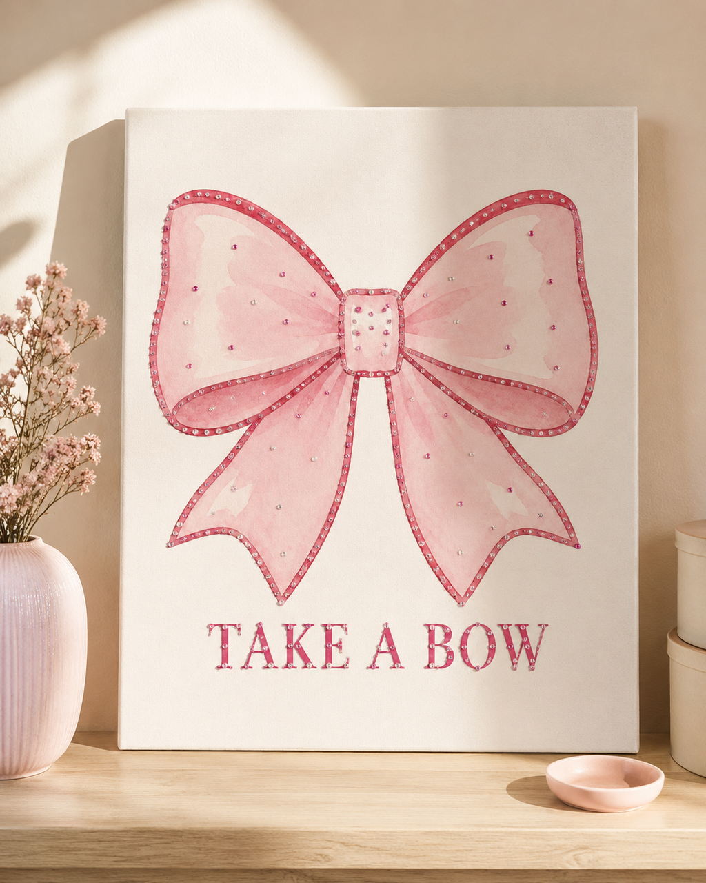 Finished Take a Bow rhinestone canvas